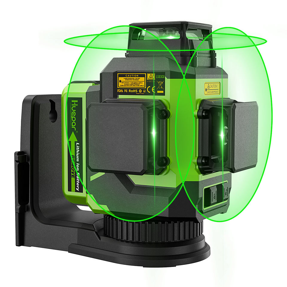 Huepar 3D OSRAM длинный рабочий лазер LS03CG самовыравнивающиеся Лазерные уровни с жестким переносным чехлом