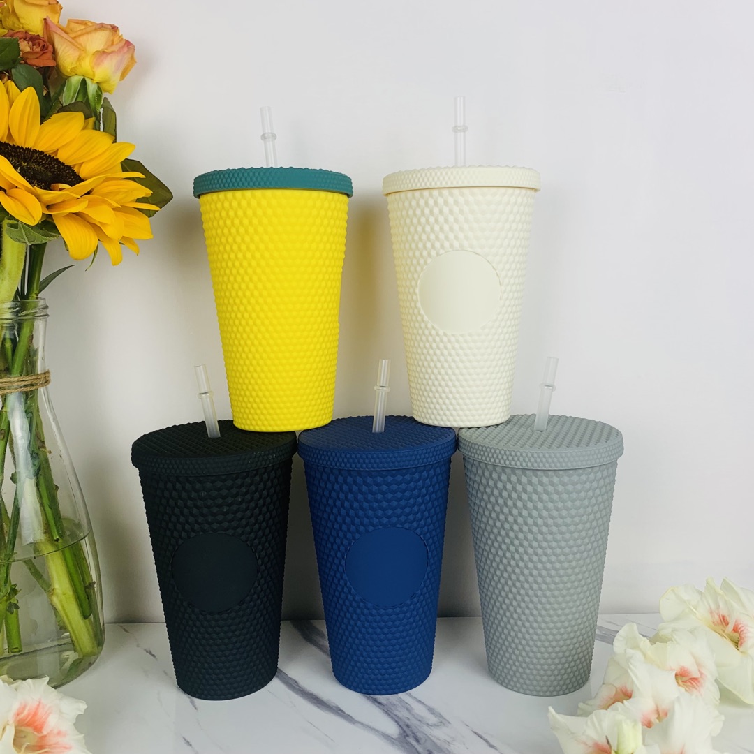 Amazon hot sale 16oz studded tumbler Double Wall reusable studded cup with lid and straw