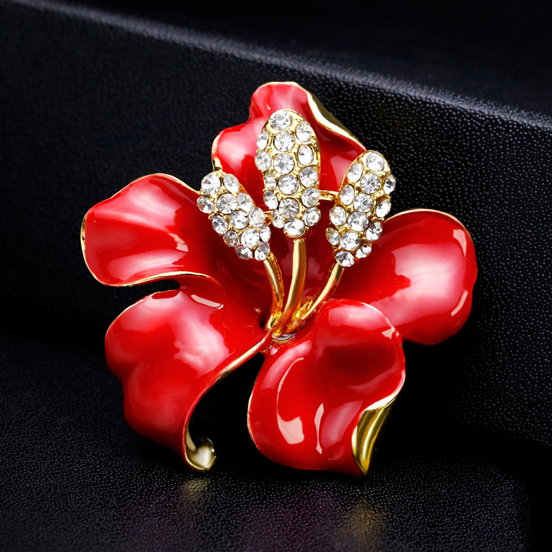 LUOXIN Wholesale Fashion Wedding Jewelry Rhinestone Poppy Flower Enamel Brooch Pins