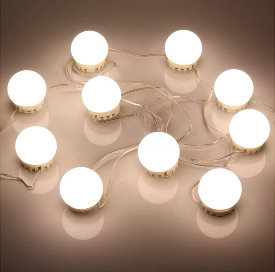 Hollywood 10 LED Light Bulbs Adjustable Color and Brightness Vanity Mirror Lights for Makeup Dressing Room