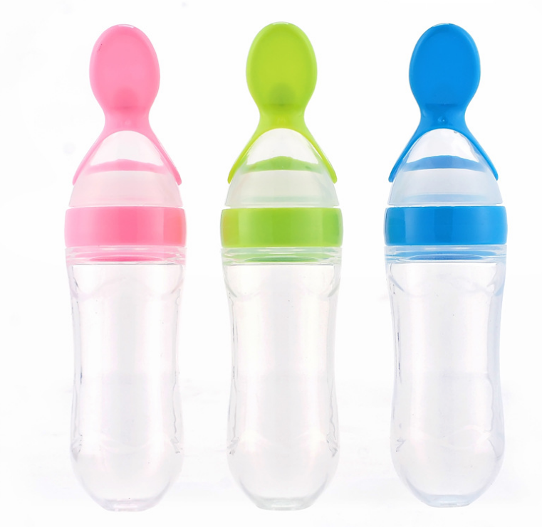 Amazon hot-selling food-grade silicone meterable baby spoon rice cereal pudding feeding dual-purpose feeding spoon
