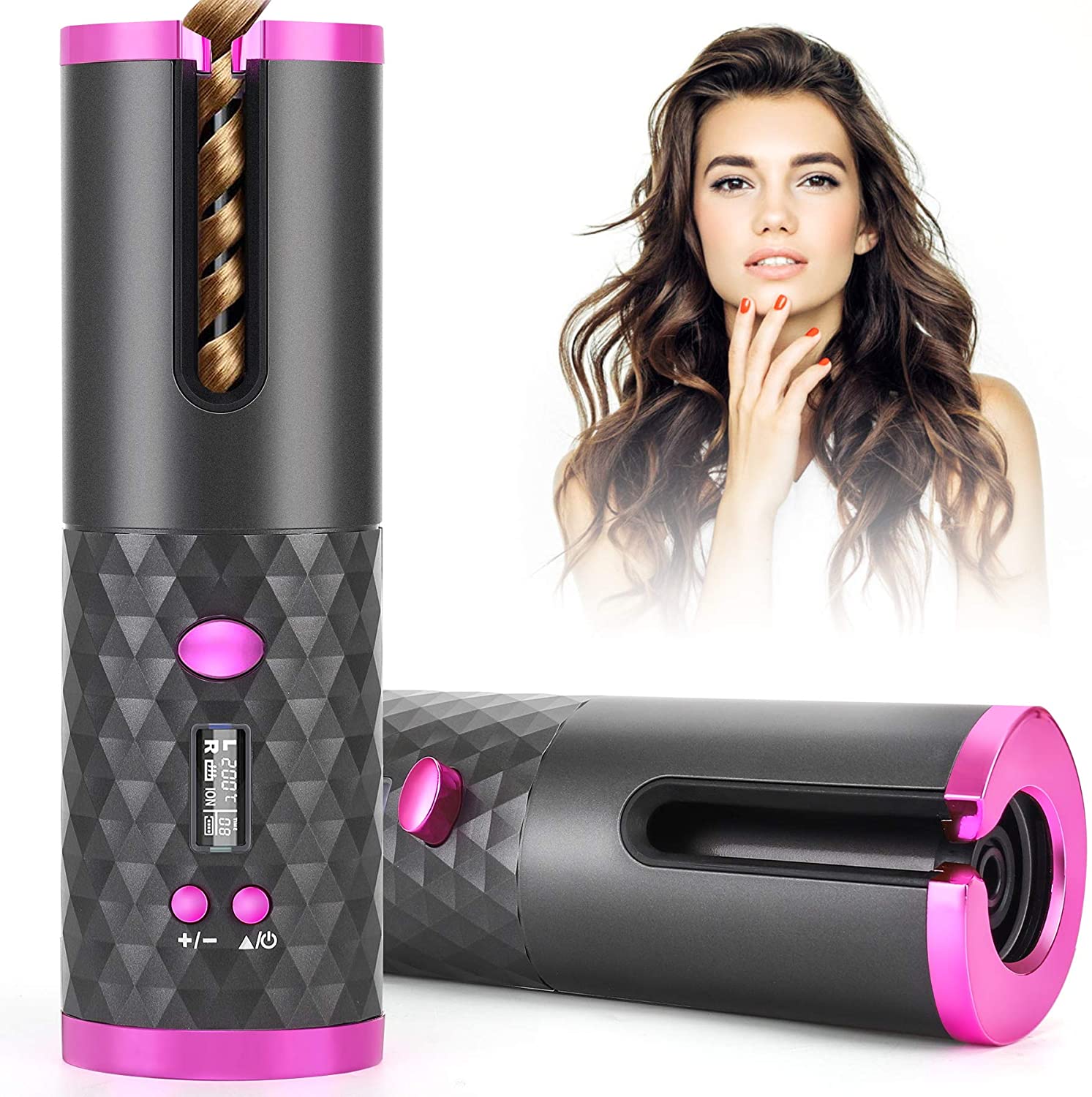 USB Rechargeable Wireless Automatic Hair Curler-Cordless Wand Curling Iron-Portable Auto Crimper hair curler