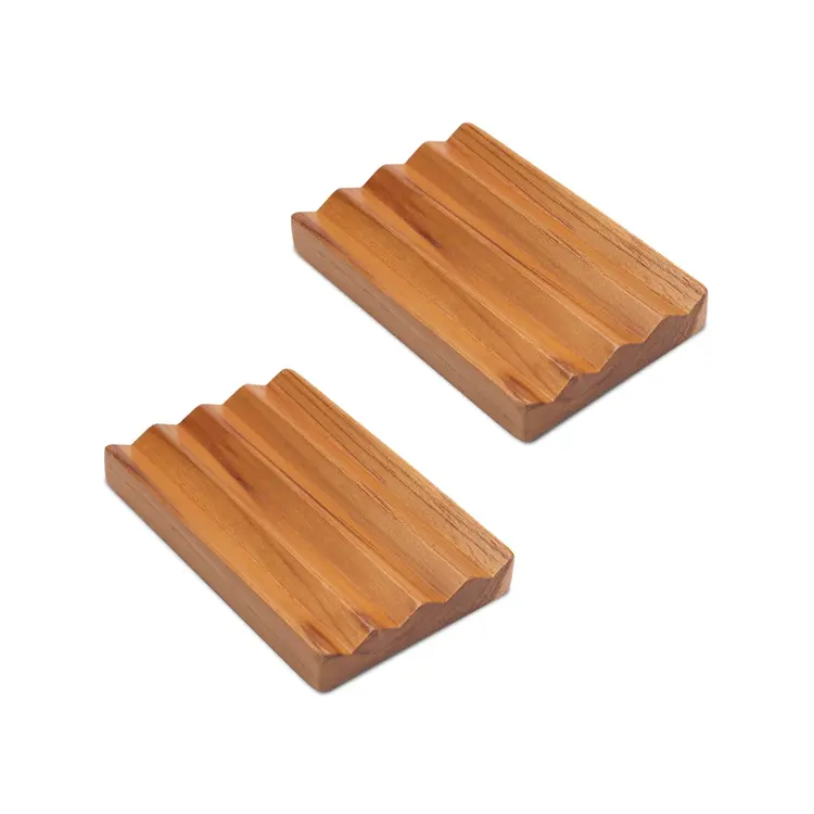 Jabonera Bathroom Accessories Factory Wholesale Teak Bamboo Wooden Soap Dishes Holder Bath Soap Tray For Shower
