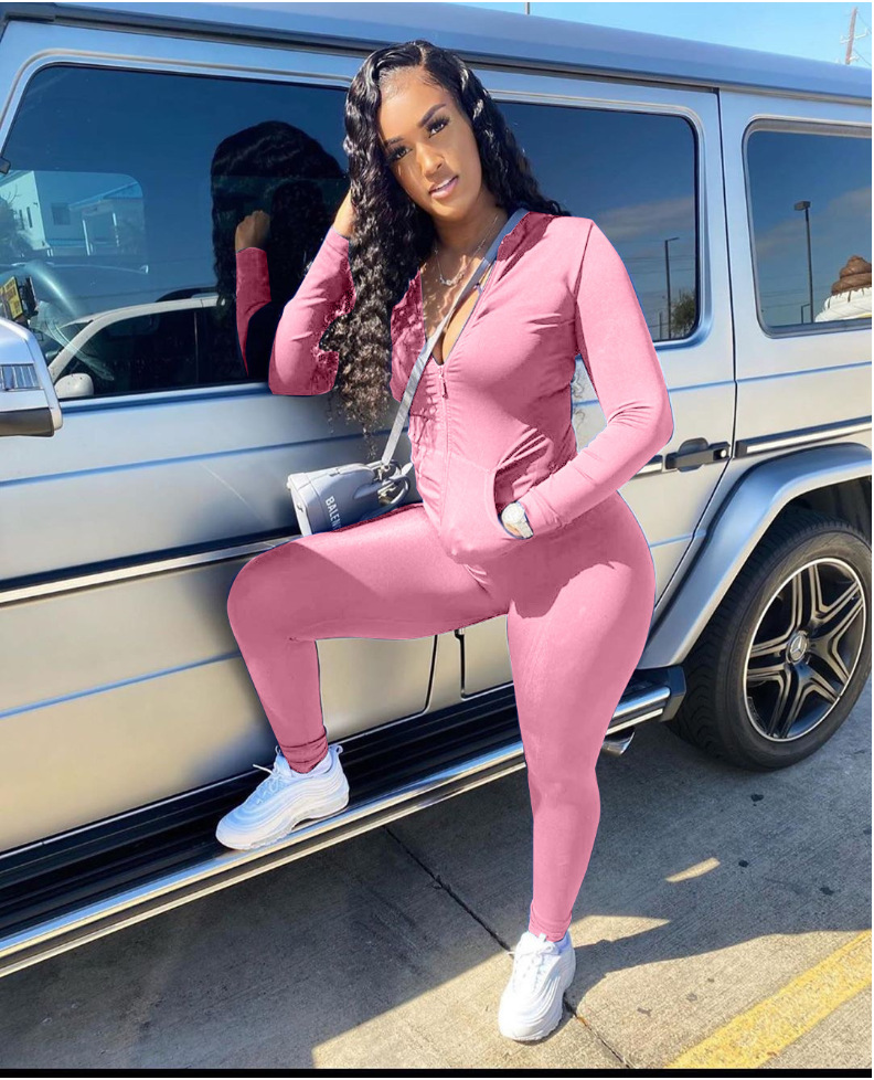 Dropshipping 2021 New Solidd Color Stand Collar two piece set 2 piece set women fall 2021 women clothes