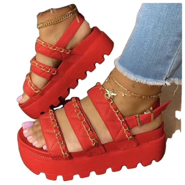 Fashion fancy Buckle chain sandals wholesale Fashionable slippers durable large women's sandals