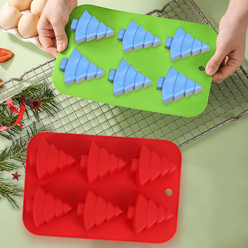 Kaijie 6-Hole Silicone Christmas Tree Mold Diy Mousse Cake Pancake Jelly Pudding Food Grade Baking Mold