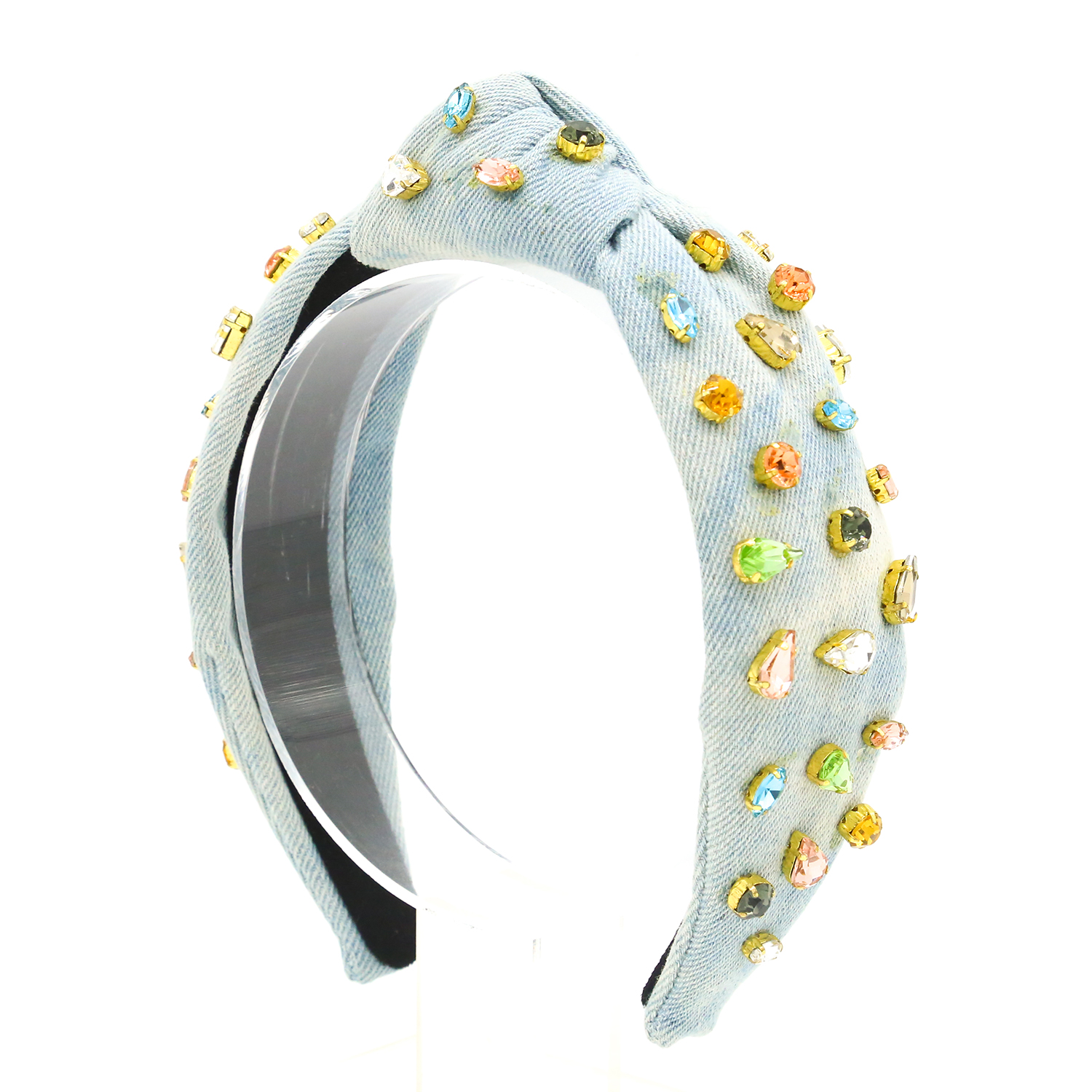 Finestyle light blue color Canvas fabric crystal hair band hair accessories women