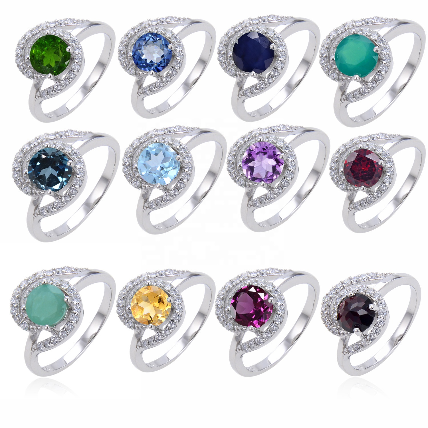 Beldan Jewelry Manufacturer Wholesale 925 Sterling Silver Ring Natural Halo Classic Design Gemstone Fine Ring Jewelry Women
