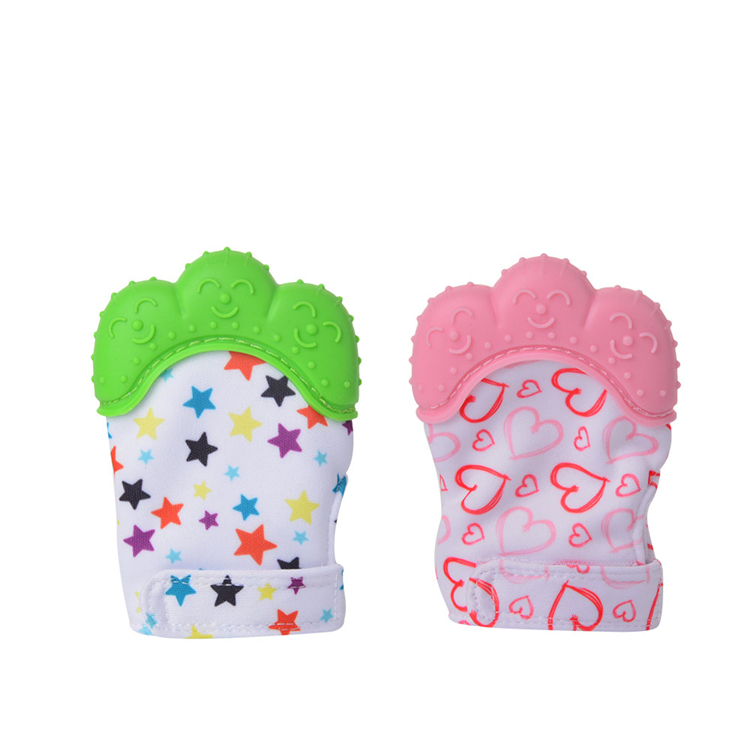 Factory wholesale cheap custom newborn teething mittens color chewable BPA-free OEM logo baby silicone mittens