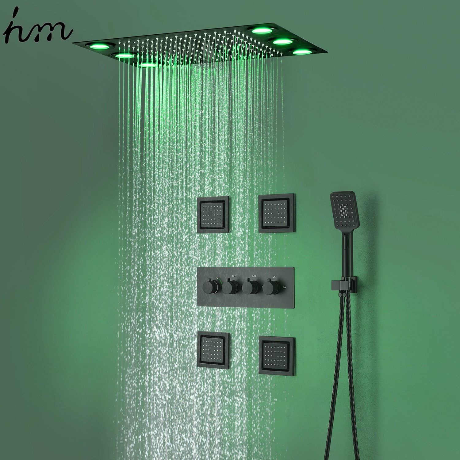 HM SPA Canopy Shower Head 4 Inch Large Side Spray Shower Kit Multifunction Spray Pattern Rain Mixed Mode Led Light Shower
