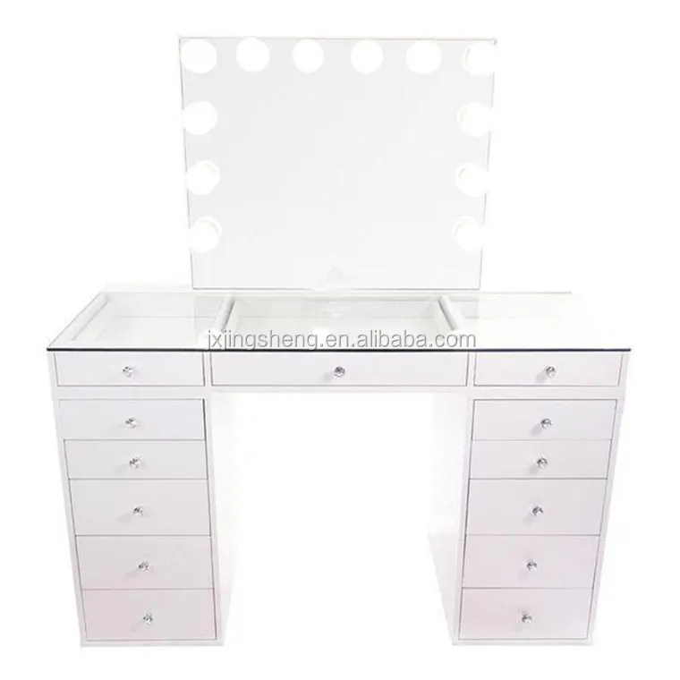 2020 Hot Sale White Color Corner Hollywood Vanity Makeup Table with Illuminated Mirror Wholesale