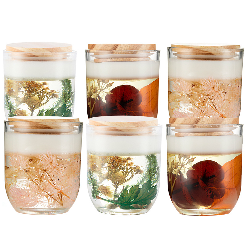 Factory Custom Scented Candle Holiday Gift 150g Glass Dried Flower Jelly Wax Scented Candle Oem Processing