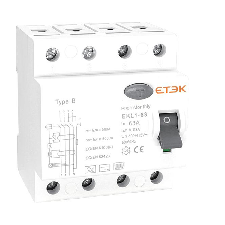 Тип B код 3P + N 25A 30mA миниатюрный EKL1-63B остаточный ток выключателя