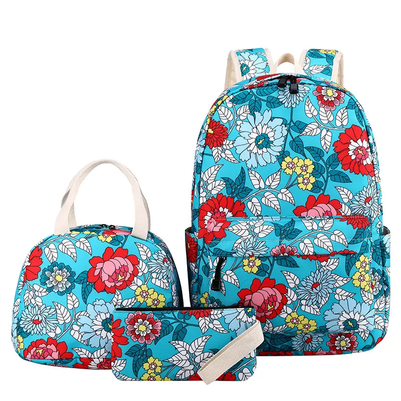 Custom Designs Girl's Schoolbag 2021 Hot Selling Children Backpack Set 3 pieces School Bags Canvas Cartoon Backpack Set For Kids