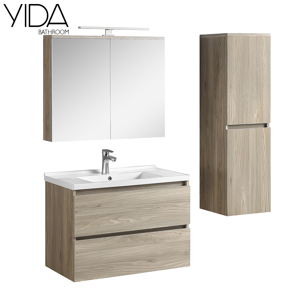 Modern Simple Design Plywood Wall Mounted Mirror Bathroom Vanity Cabinets Set