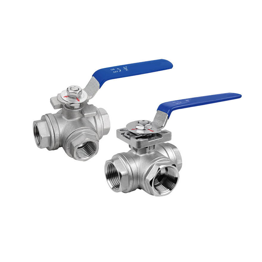 T/LFemale 3 Way Ball Valve Screw Ends 1000WOG ISO5211 Direct High Mounting Pad Long Handle Stainless Ball Valve