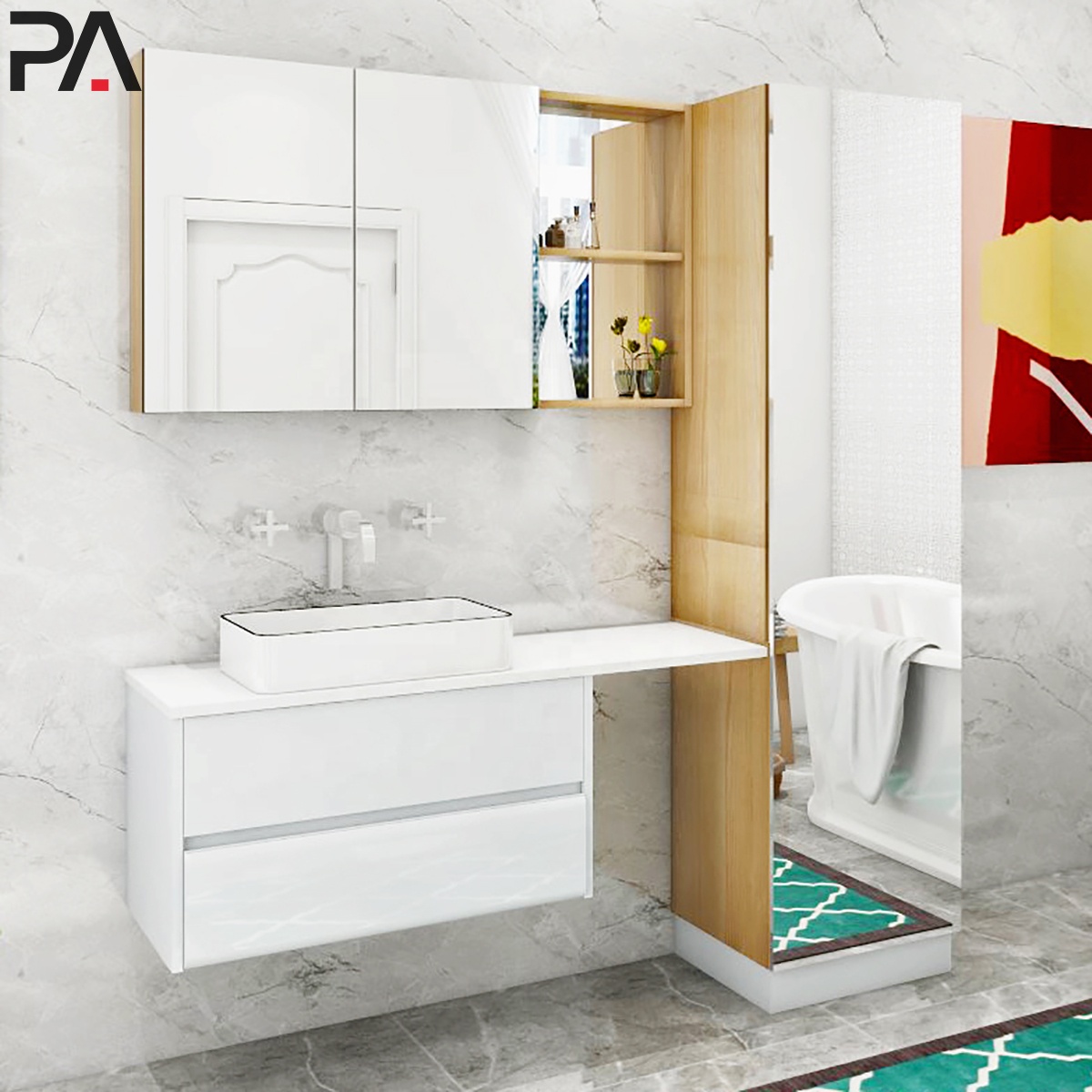 Bathroom Vanity Cabinet 48 30 Inch White And Vessel Sink Made In China Guangzhou Sets Modern
