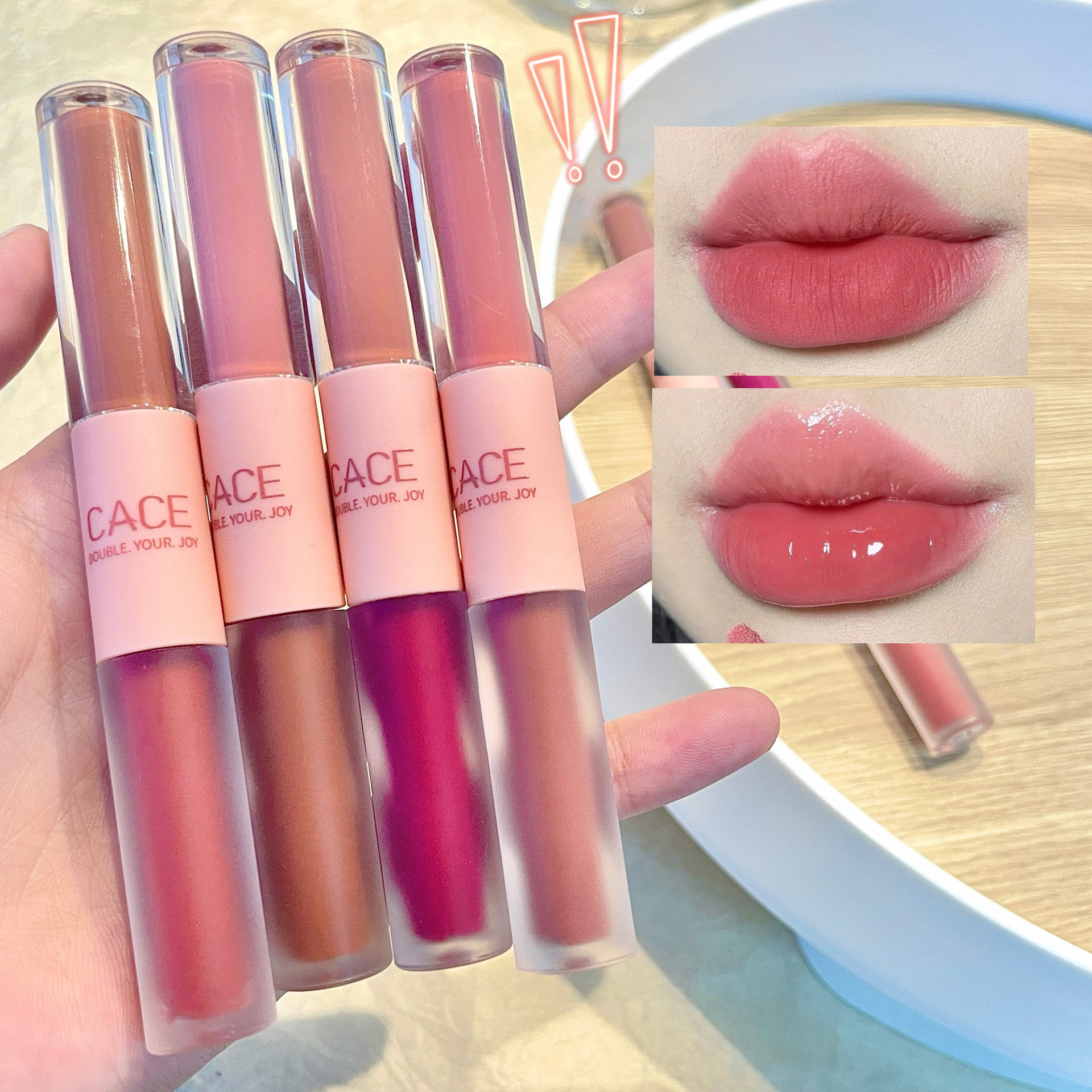 Cosmetics Lip Gloss Double-end Lip Glaze Makeup Available In 6 Colors Lipstick Moisture Mattecs