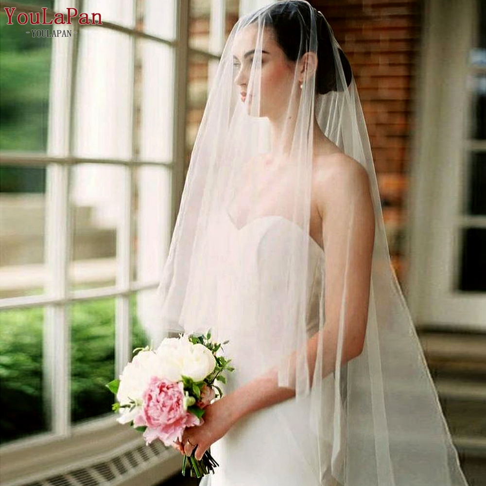 YouLaPan V131 R 2024 Fashionable Plain Bridal Party Veil Mid-Length Thin Single Layer Wedding Veil