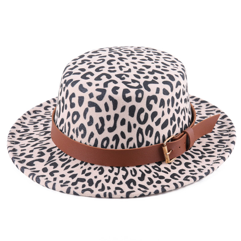 Унисекс jazz Fedora шапки шерсть фетр плоский край леопардовая зернистая кожа Трилби формальная шляпа