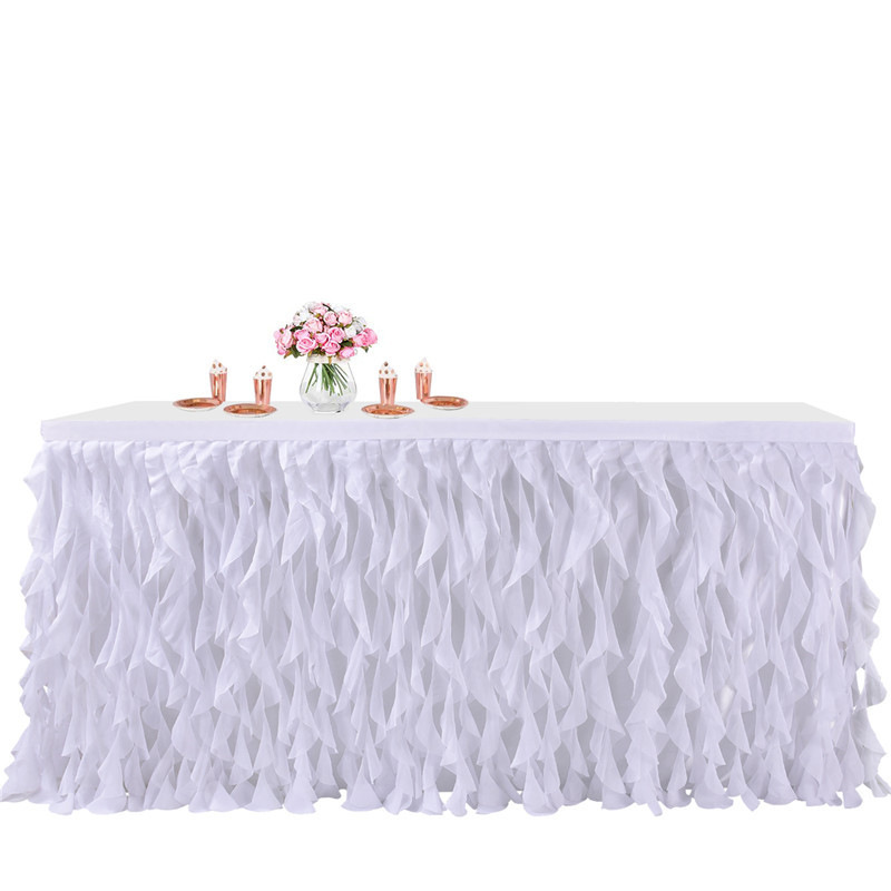 GC Curly Willow White Table Skirting Tulle Ruffle Table Skirt fRound Table for Birthday Wedding Bridal tablecloth