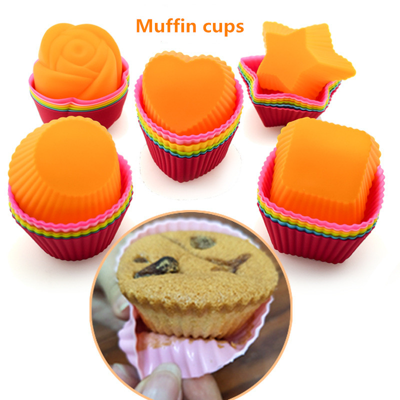 0140 Round Love Square Rose Flower Star Shape Silicone Muffin Cup 7CM Cake Cup Baking Mold DIY Modeling Mold