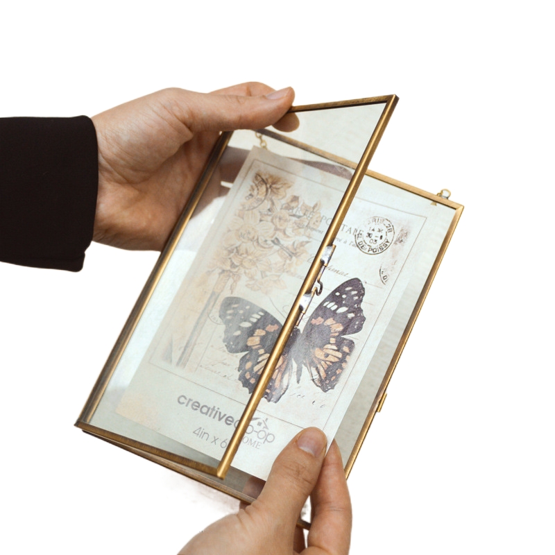 Custom Transparent Gold Wall Hanging Metal Glass Photo Frame Double Sides Glass Picture Photo Frame Wall Decorations For Home
