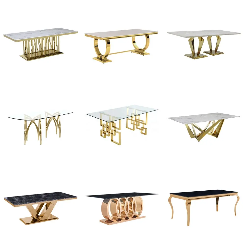 Mirrored furniture 6 seat daining tables elegant dining room suite gold marble luxury glass dinning table sets