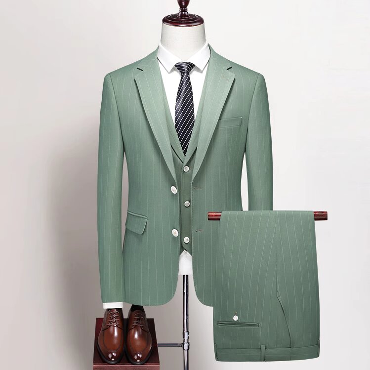 7639Customized senior striped suit men's formal wedding groom business exquisite single-breasted high-grade two-piece suit