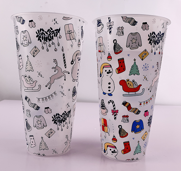 Factory Price 24oz Reusable Christmas Pattern Plastic Color Change Coffee Mug Cup
