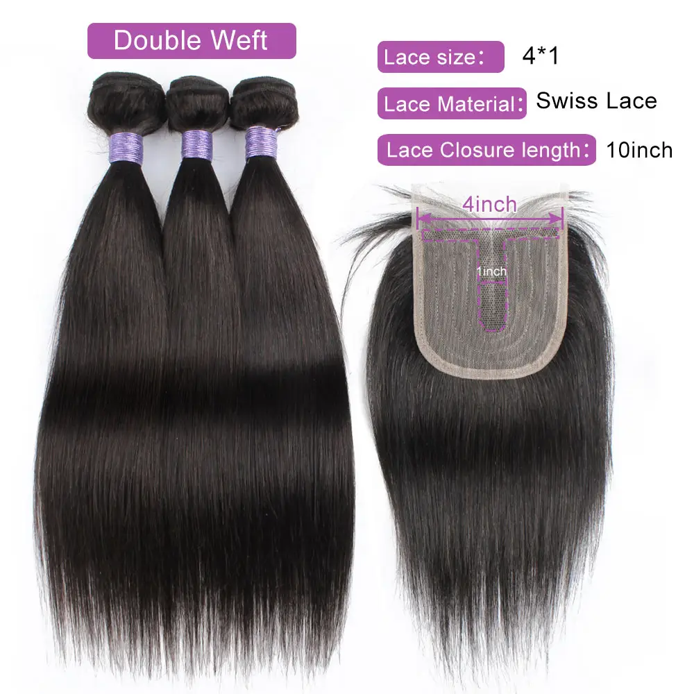 Body Wave 3 Bundles With 4x1 Lace Closure Brazilian Non-Remy Human Hair Bundles