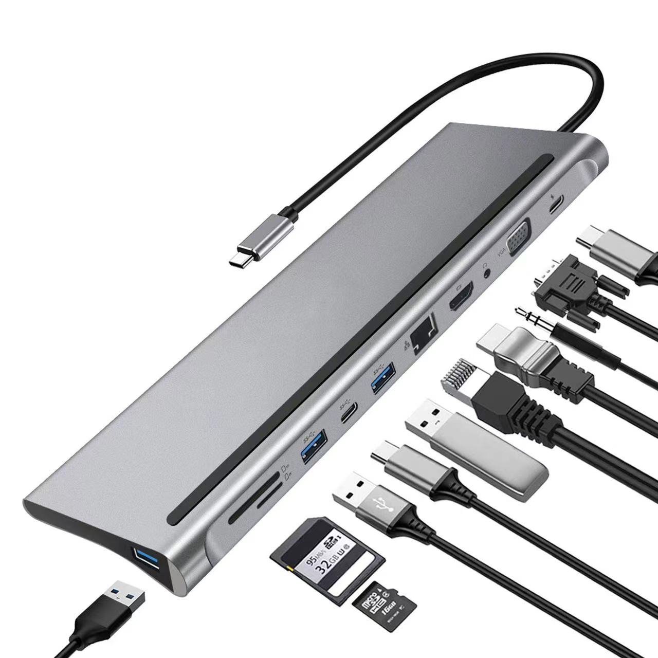 11 порта 11 в 1 Тип C USB HUB адаптер USB C док-станция с 4K 30HZ USB 3,0 концентратор Ethernet 100W PD аудио VGA TF/SD карты