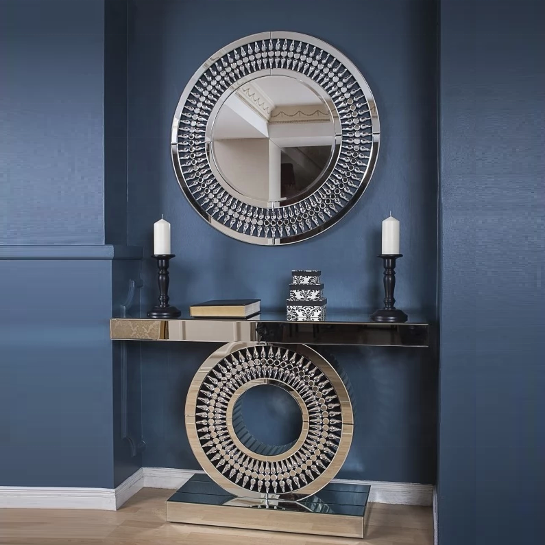 Living Room Furniture Decorating Design Mirrored Crushed Diamond Console Tables With Mirrors Mirrors old 