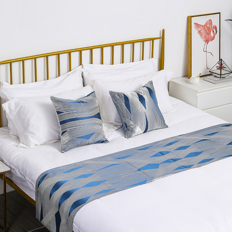 Golden silver geometric jacquard modern bed runner cushion case set bedding decor