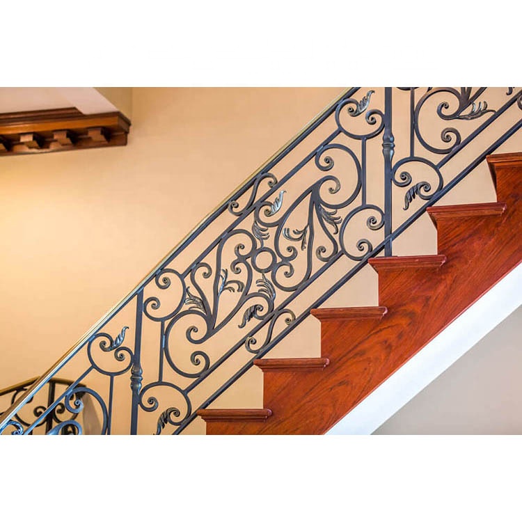 Prefab wrought iron stair railings gold color stair handrail luxury wrought iron stair handrail