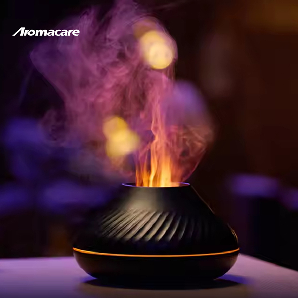 Aromacare Black Portable 130Ml Usb Led Colorful Flaming Simulation Fire Flame Aroma Oil Mini Diffuser