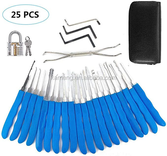 Hot Sale Locksmith Tools 12pcs Stainless Steel Lock Pick Set With Black Leather Case