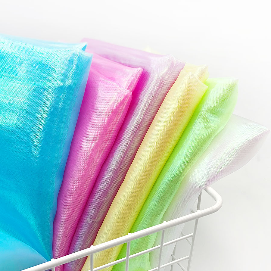 Factory price colorful rainbow Iridescent lurex wedding shiny multicolor yarn sheer crystal organza tulle fabric