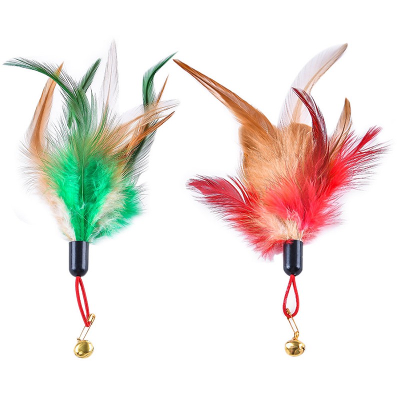 5Pcs/Lot Feather Refills for Wand Toy Cat Teaser Wand Refills Chicken Feathers Replacement With Bell Interactive Kitten Toy