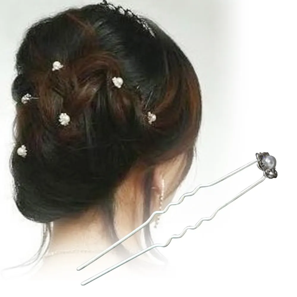 Wedding Tiaras Hair Pins Bridal Fork Size Crystal Diamante  U-shaped Pearl Hairpin Pins Set with Coiffure Bride Accessories