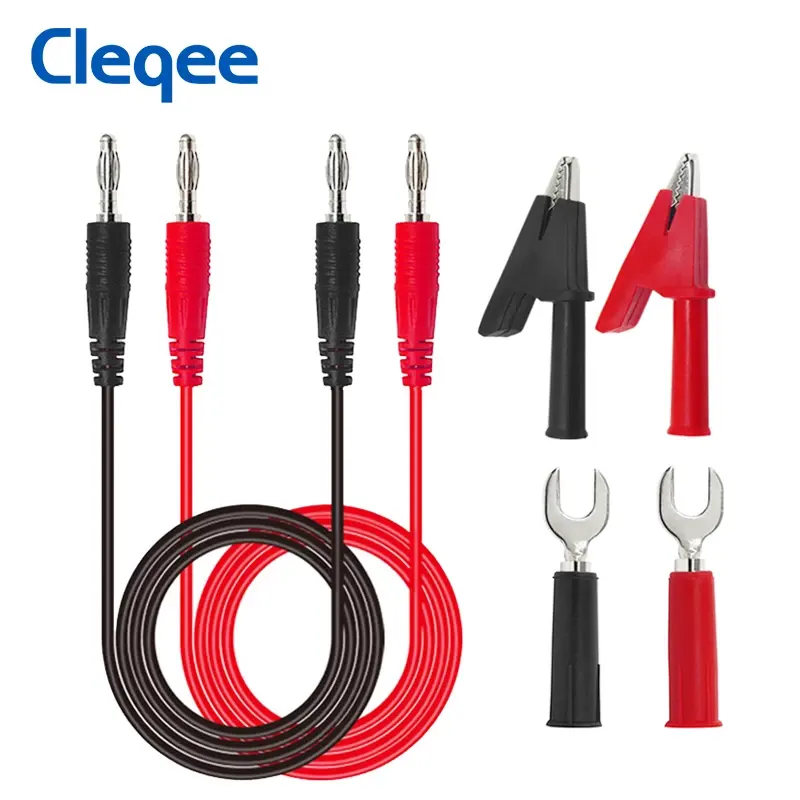 Cleqee P1041B Dual 4mm Banana Plug Test Lead Alligator Clip Kits Crocodile Clamps to 6mm U-type Plug For Multimeter