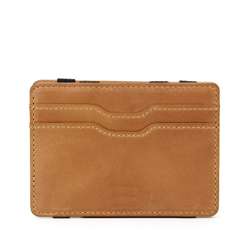 Custom Logo Brown Bifold Thin RFID Card Holder Slim Genuine Leather Magic Wallet for Men