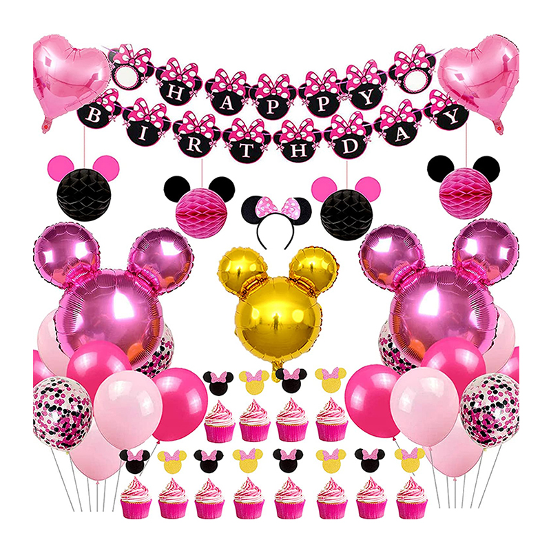 Minnie Mouse Birthday Party Balloons Supplies Decorations For Pink Balloon Banner And Mouse Ears Headband For Kids