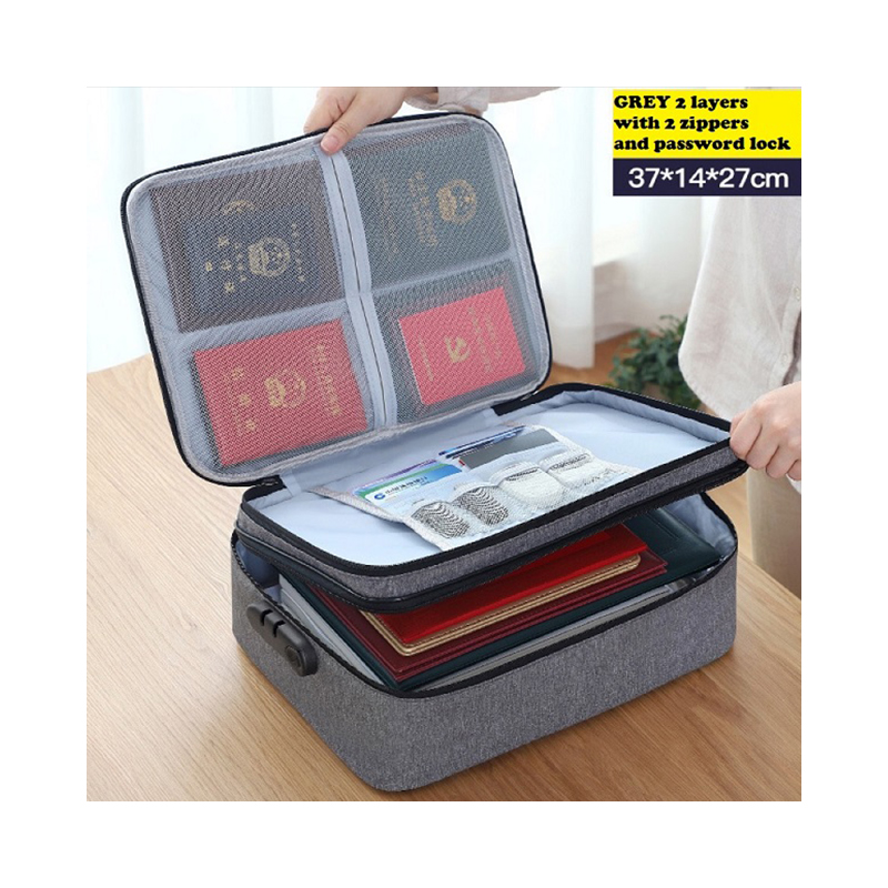 Dustproof File Folder With Two Zippers And Password Lock Document Organizer