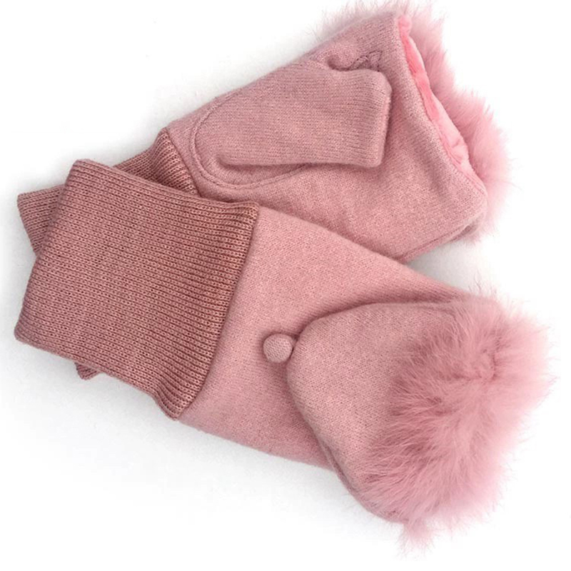 Fashion Women Faux Fur Cuff Bow Touch Screen Wool Gloves Plain Gift Cashmere Custom Ladies Party Winter Cashmere Gloves Winter