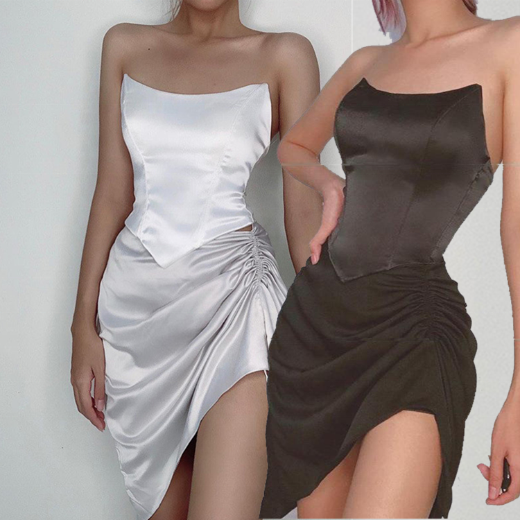Ins Hot Party Smooth Slim Stitching Irregular Corset Sleeveless Sharp Tube Top Wrap Chest Women's Tank Tops