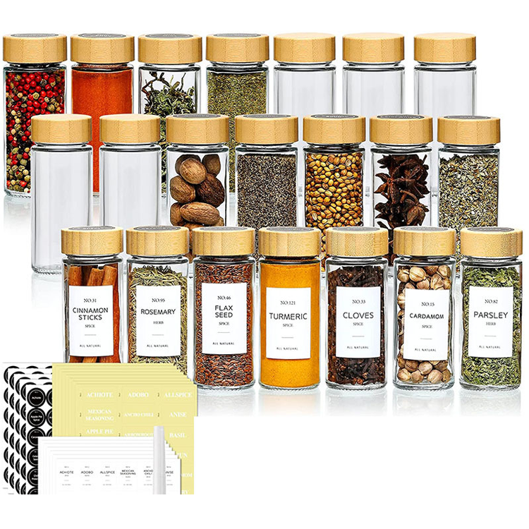 A Set Of 12pcs Spice Jars With Labels Spice Container Glass Storage Bottles With Bamboo Lid For Spice and Seasoning