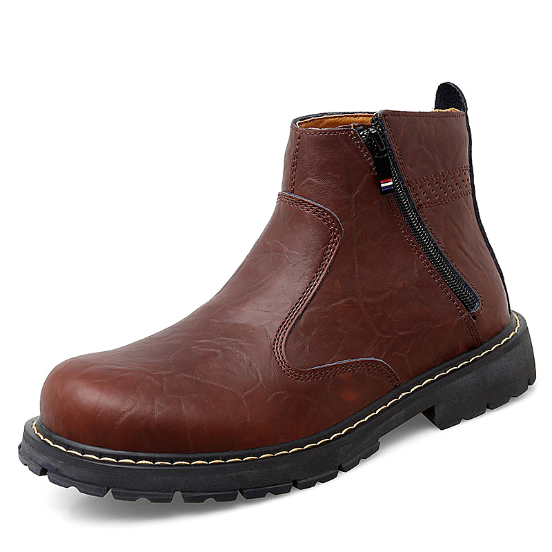 Autumn fashion trend large men's slip on cow leather chelsea work boots retro british high top shoes