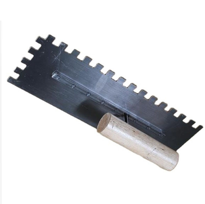 hot sell Construction hand steel tool trowel Plastering Trowel with teeth wooden handle 10*10mm