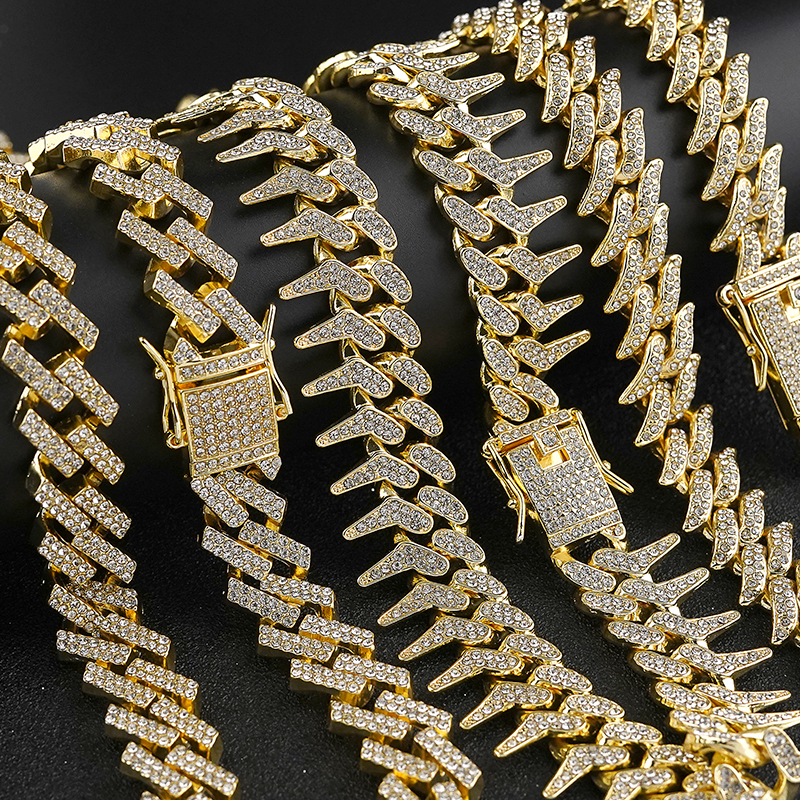 Men's Choker Hip Hop Zircon Crystal Glass Stone Rap Style Necklaces High Quality Cuban Chain Full Stones Jewelry For Men